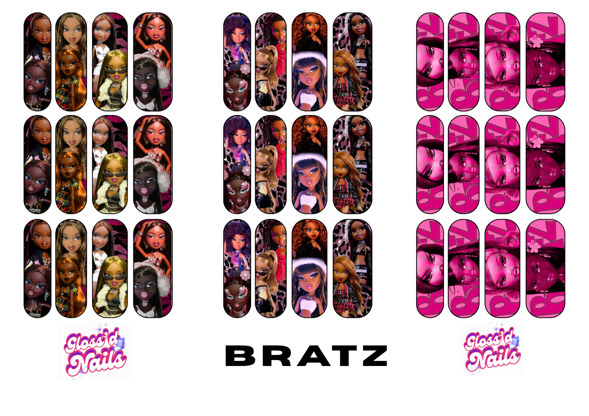 Dollcore Glam Fashion Girl Waterslide Nail Decals | Y2K Pink Aesthetic Nail Art